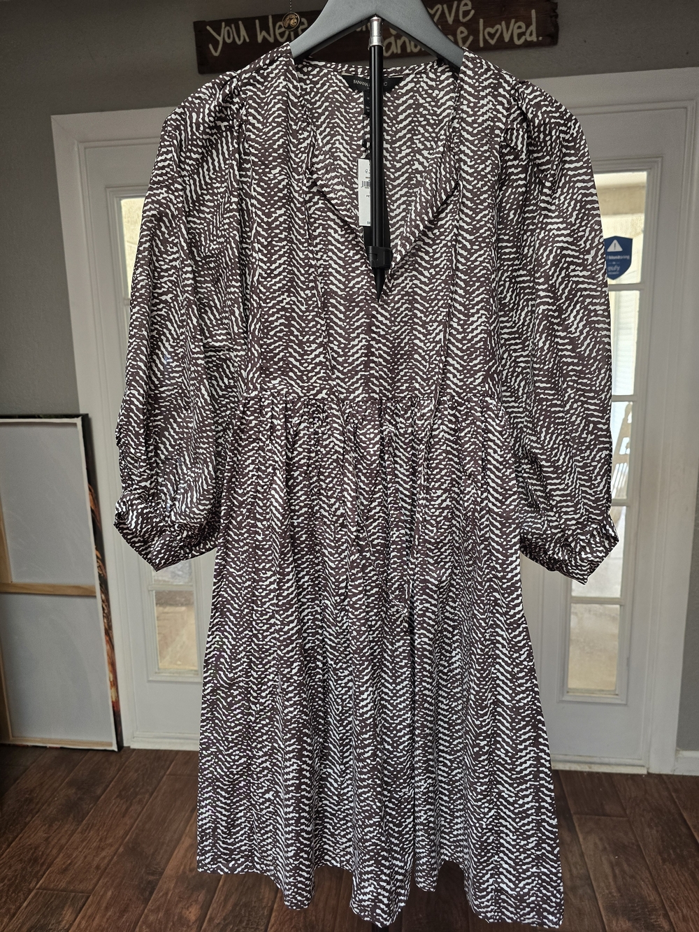 Banana Republic Brown and White Printed Midi Dress